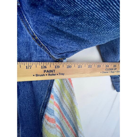 NWT J. NNA Women's Small Blue Denim W Woven Back Long Fringed Side Jean Jacket - Picture 5 of 10